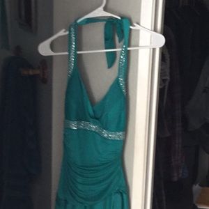 Green backless beaded dress